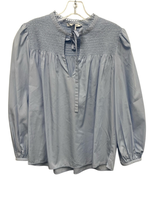 Derek Lam 10 Crosby Size 2 Blue Cotton Keyhole Front Long Sleeve Smocked Top Blue / 2