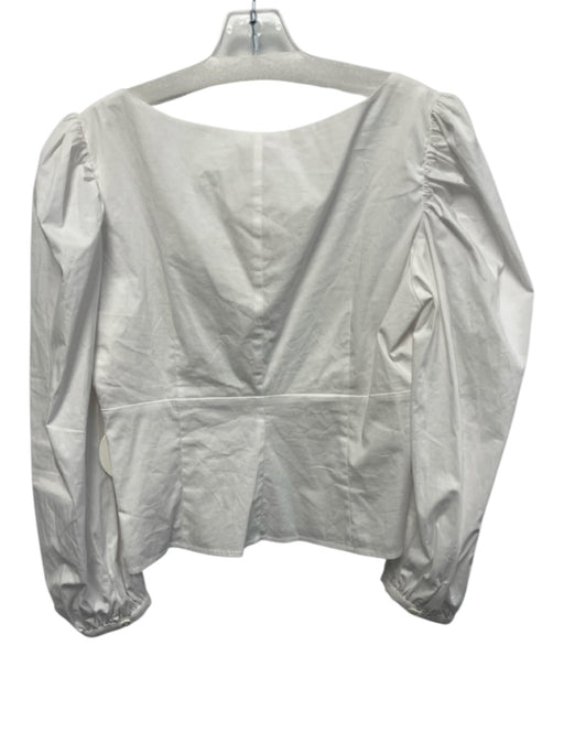 Staud Size 8 White Cotton Blend Zip Close Boat Neck Long Sleeve Top White / 8