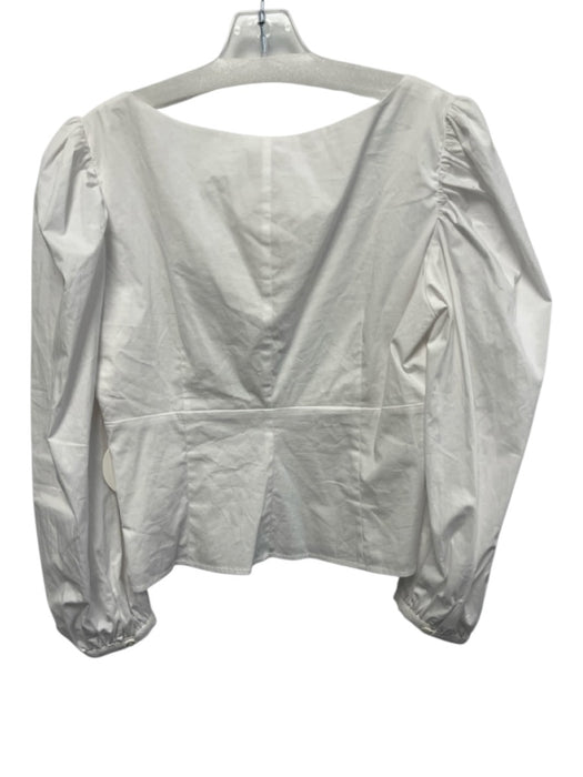 Staud Size 8 White Cotton Blend Zip Close Boat Neck Long Sleeve Top White / 8