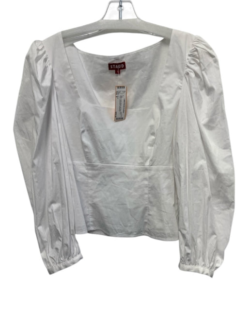 Staud Size 8 White Cotton Blend Zip Close Boat Neck Long Sleeve Top White / 8