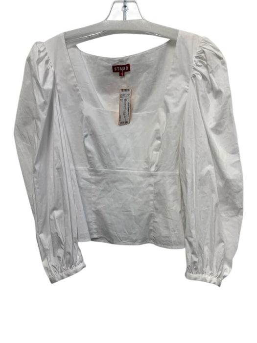 Staud Size 8 White Cotton Blend Zip Close Boat Neck Long Sleeve Top White / 8