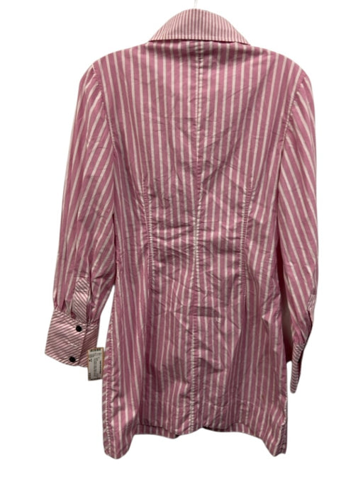 Ganni Size 36 Pink & White Cotton Striped Zip Front Long Sleeve Collared Dress Pink & White / 36