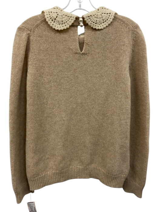 Marc Jacobs Size S Brown Wool Blend Lace Collar Keyhole Back Long Sleeve Sweater Brown / S