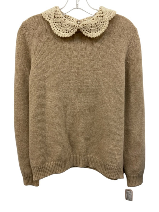 Marc Jacobs Size S Brown Wool Blend Lace Collar Keyhole Back Long Sleeve Sweater Brown / S