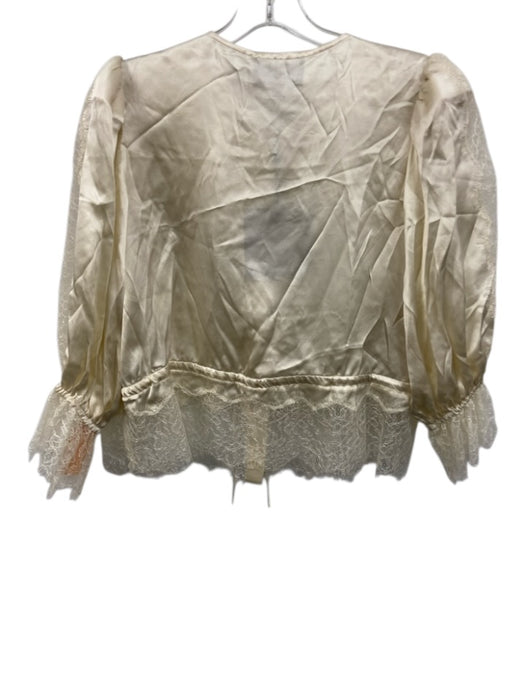Cynthia Rowley Size S Cream Silk Button Front Peplum Puff Sleeve Lace Top Cream / S