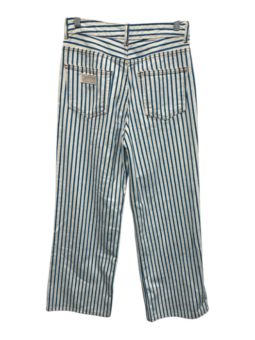 Ganni Size 27 Blue & White Cotton Striped Zip & Button Pockets Jeans Blue & White / 27
