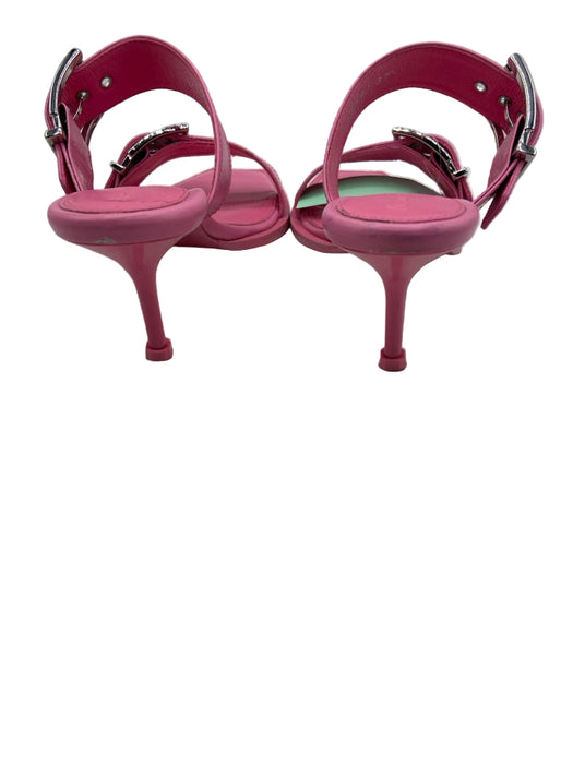 Alexander McQueen Shoe Size 37.5 Pink Leather Two Strap Buckles Mid Heel Mules