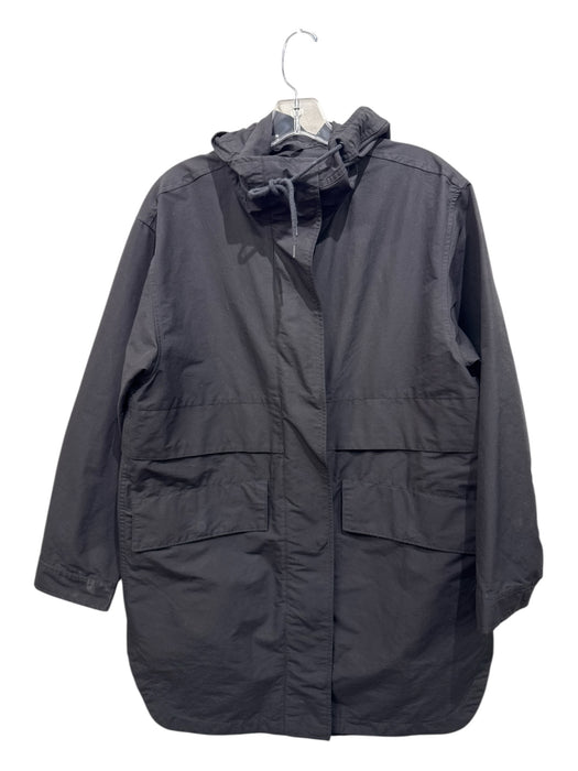 Everlane Size S Black Polyester Zip & Snaps Hood Raincoat Flap Pocket Coat Black / S