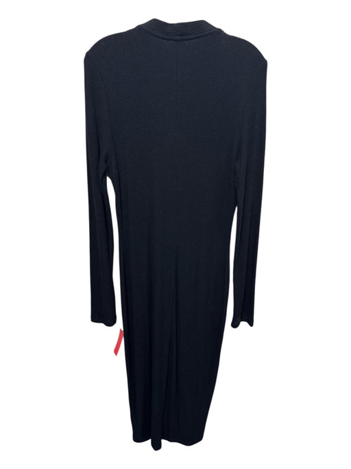 Faherty Size L Black Viscose Button Down Ribbed V Neck Long Sleeve Dress Black / L
