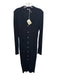Faherty Size L Black Viscose Button Down Ribbed V Neck Long Sleeve Dress Black / L