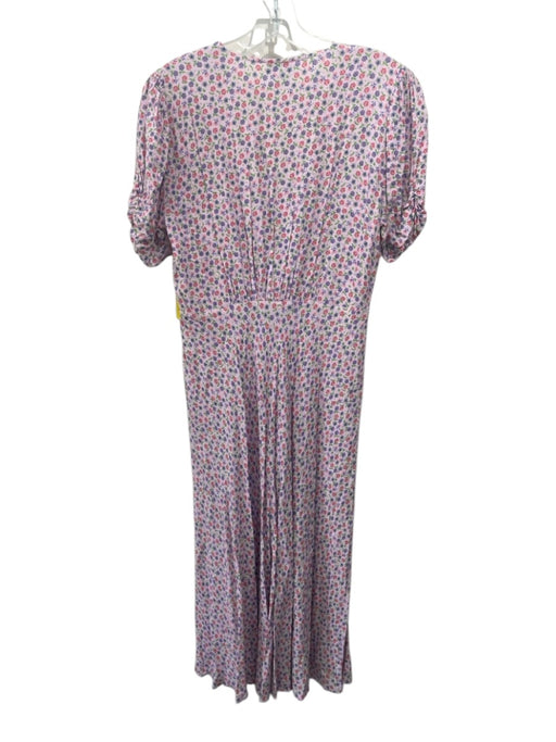 Ghost Size M Pink & Multi Viscose Floral Short Sleeve Button Front V Neck Dress Pink & Multi / M