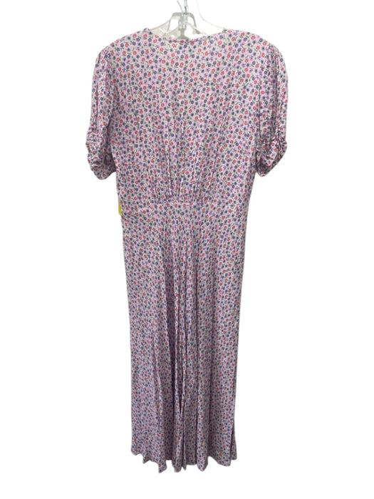 Ghost Size M Pink & Multi Viscose Floral Short Sleeve Button Front V Neck Dress Pink & Multi / M