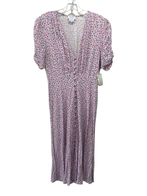 Ghost Size M Pink & Multi Viscose Floral Short Sleeve Button Front V Neck Dress Pink & Multi / M