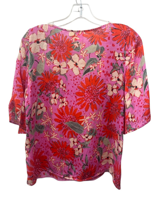 Sezane Size 38 Pink, orange & cream Silk Floral 1/2 Sleeve Button Front Top Pink, orange & cream / 38