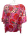 Sezane Size 38 Pink, orange & cream Silk Floral 1/2 Sleeve Button Front Top Pink, orange & cream / 38
