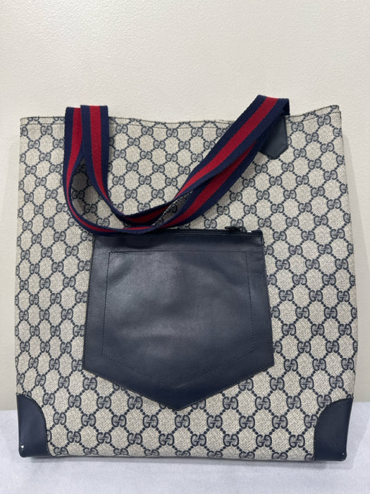 Gucci AS IS / Vintage Navy, Beige & Red Coated Canvas Monogram Guccissima Bag
