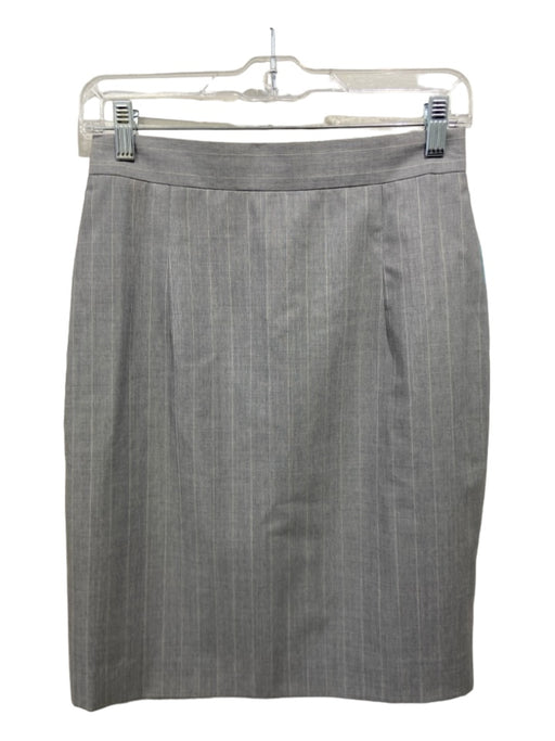 Louis Feraud Size 10 Gray & White Wool Pinstripe Back Zip Pencil Skirt Gray & White / 10