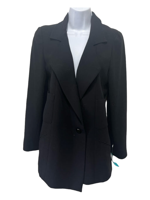 Chanel Size 38 Black Wool Blazer Shoulder Pads Single Button Pockets Jacket Black / 38