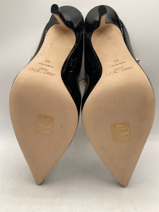 Jimmy Choo Shoe Size 40 Black & Clear Patent Leather Pointed Toe Mary Jane Pumps