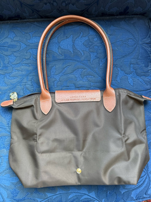Longchamp Brown Nylon & Leather Top Handles Zip Close Bag