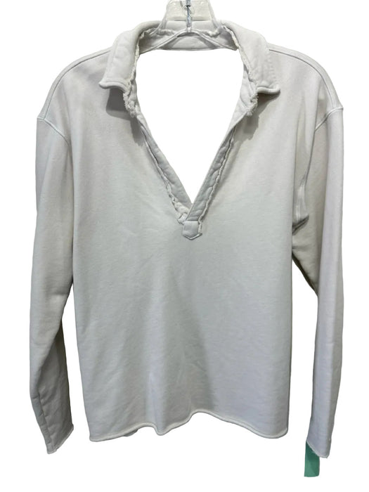 Frank & Eileen Size S Cream Cotton Long Sleeve Collar Split V neck Sweater