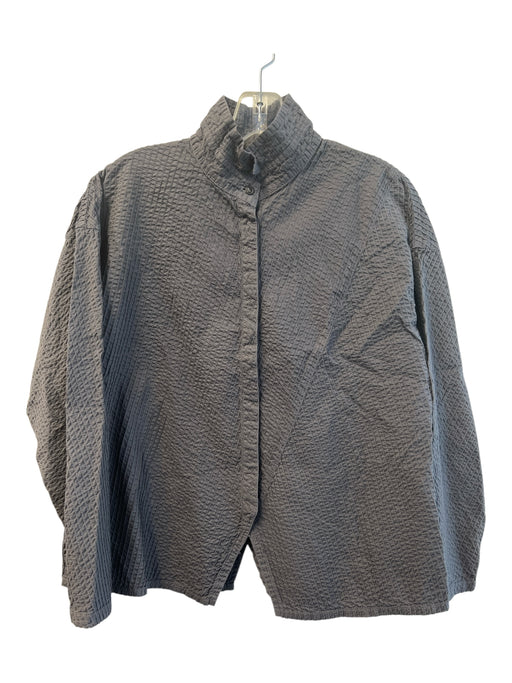 YaccoMaricard Size Est M Gray Cotton Button Front Long Sleeve Ribbed Detail Top Gray / Est M