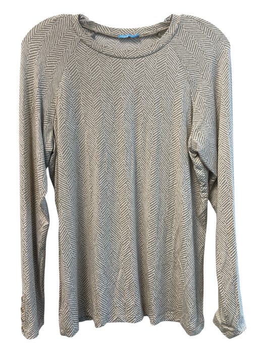 J. McLaughlin Size M Beige Modal Abstract Long Sleeve Button Detail Top Beige / M