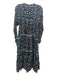 Warm Size S Black & Multi Cotton Printed Round Split Neck Long Sleeve Midi Dress Black & Multi / S