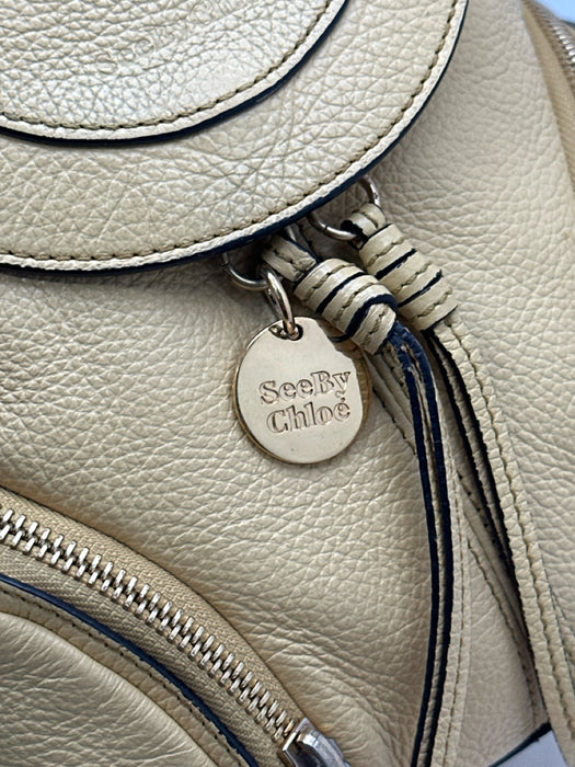 See By Chloe Yellow Beige Leather Gold Tone Hardware Zipper Detail Tassel Bag