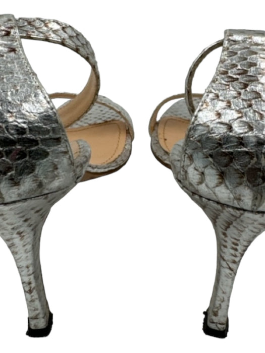 Manolo Blahnik Shoe Size 41 Silver Leather Snake Print Metallic Heel Sandals Silver / 41