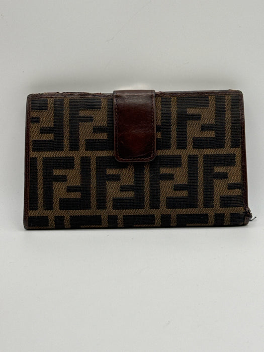 Fendi Brown Canvas & Leather Monogram Zucca Snap Button Close Coin pouch Wallets