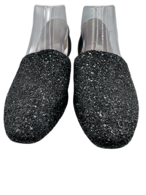 Jimmy Choo Shoe Size 38.5 Black Leather Glitter D'Orsay Almond Toe Suede Flats Black / 38.5