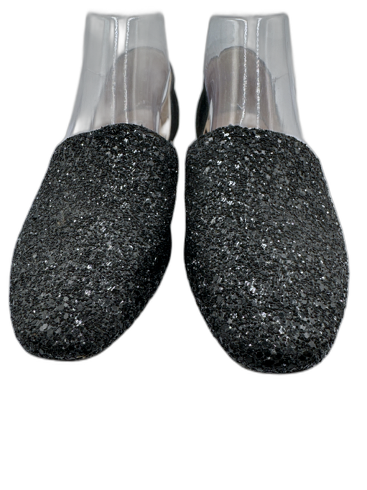 Jimmy Choo Shoe Size 38.5 Black Leather Glitter D'Orsay Almond Toe Suede Flats Black / 38.5