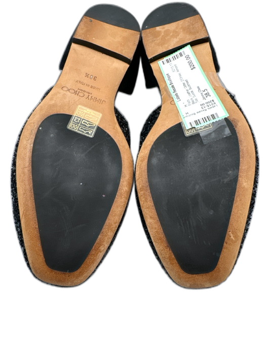 Jimmy Choo Shoe Size 38.5 Black Leather Glitter D'Orsay Almond Toe Suede Flats Black / 38.5