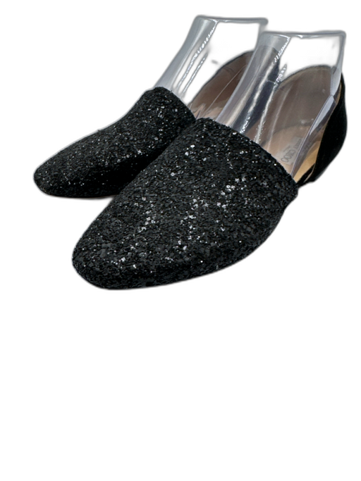 Jimmy Choo Shoe Size 38.5 Black Leather Glitter D'Orsay Almond Toe Suede Flats Black / 38.5