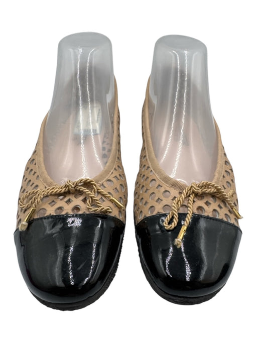 Paul Mayer Shoe Size 9.5 Beige & Black Leather & Patent Leather Cap Toe Flats Beige & Black / 9.5