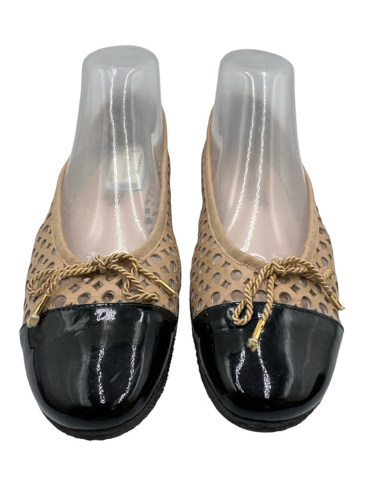 Paul Mayer Shoe Size 9.5 Beige & Black Leather & Patent Leather Cap Toe Flats Beige & Black / 9.5