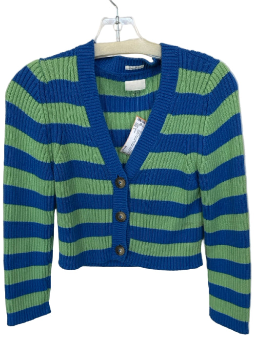 Mother Size L Green & Blue Cotton Blend Long Sleeve Striped Cropped Sweater