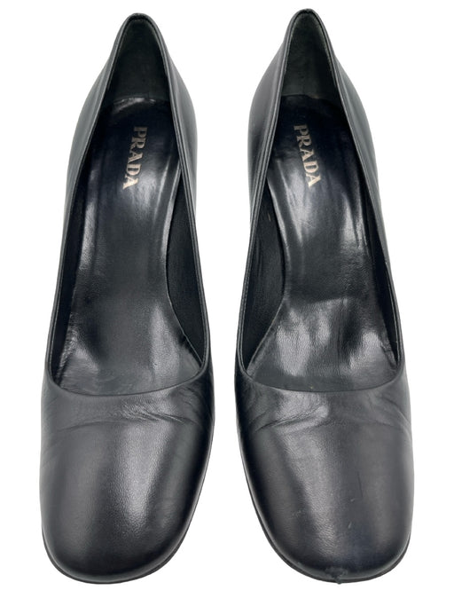 Prada Shoe Size 38.5 Black Leather Square Round Toe Closed Heel Stiletto Pumps Black / 38.5