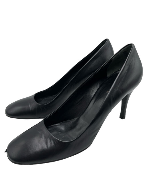 Prada Shoe Size 38.5 Black Leather Square Round Toe Closed Heel Stiletto Pumps Black / 38.5
