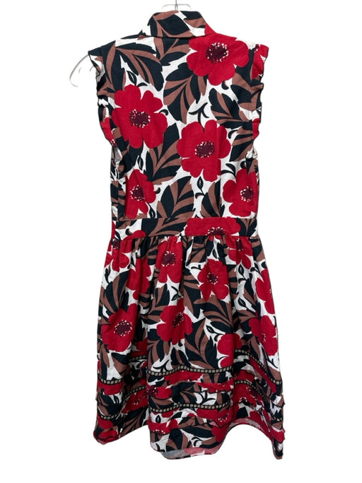 Kate Spade Size 0 Red & Multi Cotton & Linen Pockets Floral Print Ruffle Dress Red & Multi / 0