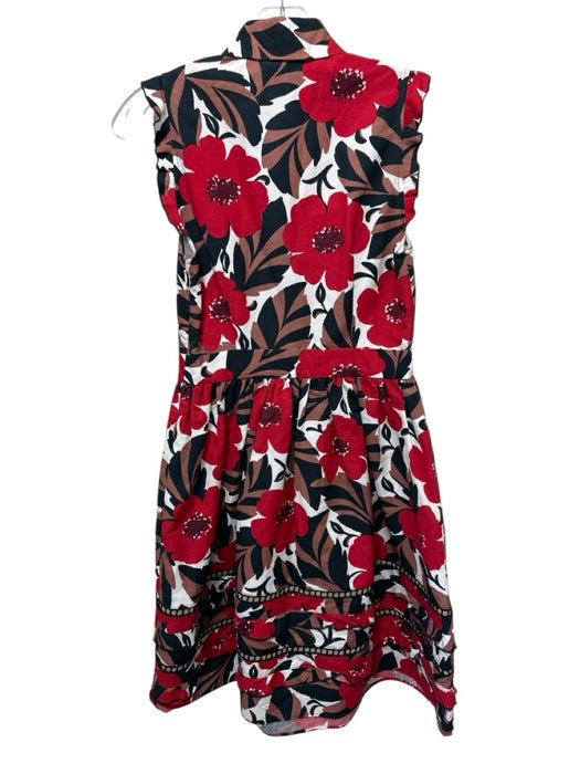Kate Spade Size 0 Red & Multi Cotton & Linen Pockets Floral Print Ruffle Dress Red & Multi / 0