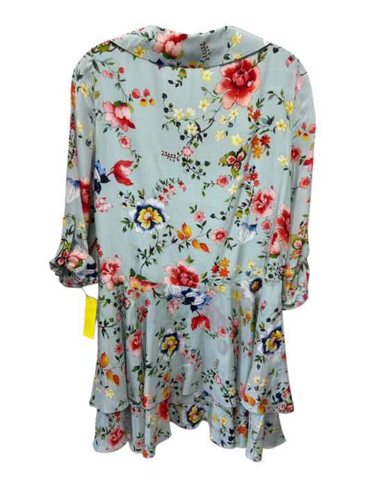 Alice + Olivia Size 0 Teal Green, Pink, Multi Silk Short Sleeve 3/4 Sleeve Dress Teal Green, Pink, Multi / 0