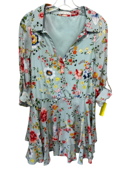Alice + Olivia Size 0 Teal Green, Pink, Multi Silk Short Sleeve 3/4 Sleeve Dress Teal Green, Pink, Multi / 0