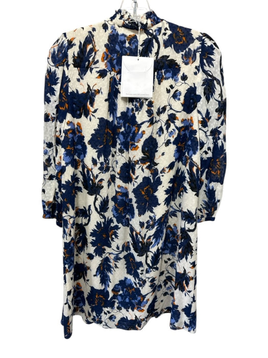 Diane Von Furstenberg Size XS Navy blue & Cream Viscose Puff 1/2 Sleeve Dress Navy blue & Cream / XS