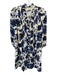 Diane Von Furstenberg Size XS Navy blue & Cream Viscose Puff 1/2 Sleeve Dress Navy blue & Cream / XS