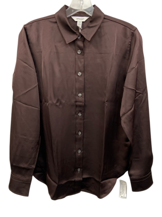 Spanx Size XS Dark Brown Polyester Satin Long Sleeve Button Up Shirt Top Dark Brown / XS