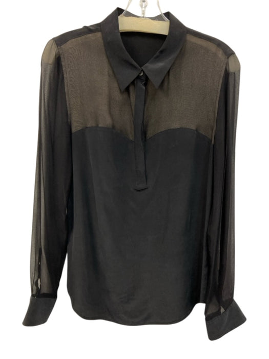 Equipment Femme Size M Black Silk Long Sheer Sleeves 1/2 Button Collared Top Black / M