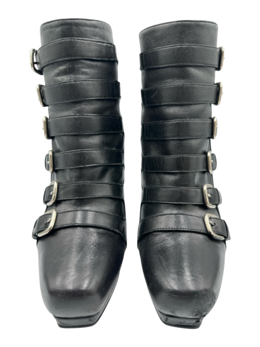 Stuart Weitzman Shoe Size 6.5 Black Leather Upper Buckle Back Zip Booties Black / 6.5