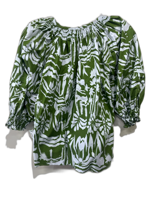 Marie Oliver Size XS Green & Light Blue Cotton 1/2 Balloon Sleeve V Neck Top Green & Light Blue / XS